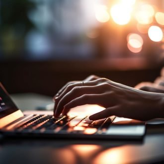 One person typing on laptop at night generated by artificial intelligence